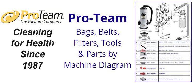 Shop Pro-Team Vacuum parts, belts, bags, filters and accessories by machine diagram/schematic!